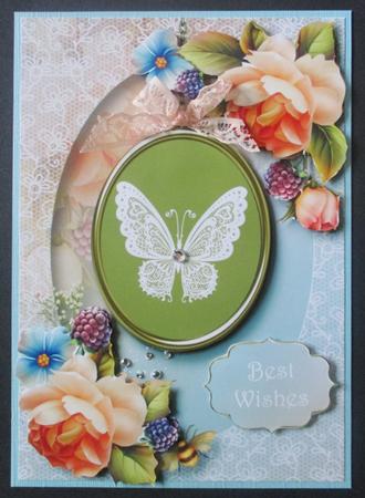 Lace Butterfly Pendant & Peach Roses by Davina Rundle