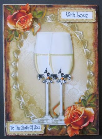 Elegant Champagne Glass's & Peach Rose's by Davina Rundle