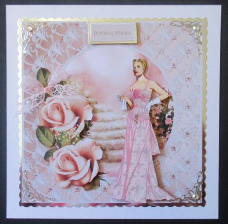 Art Deco Lady with the Rose Card with Decoupage by Davina Rundle
