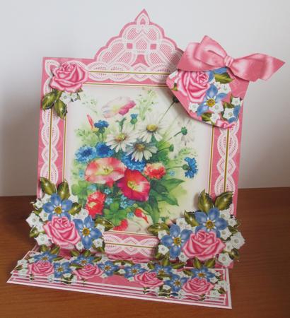 Wildflowers Pink Lace Top Easel Card & Envelope Kit by Davina Rundle