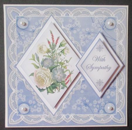 Blue Bouquet with Sympathy 7in Double Diamond Topper by Davina Rundle