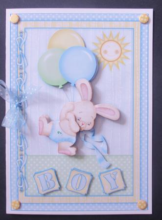 Baby Boy Bunny & Balloons A5 Card Topper & Decoupage by Davina Rundle