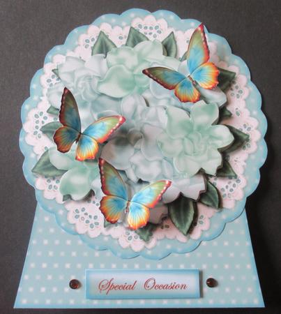 Round Topper Gardenias & Butterflies Standalone Card by Davina Rundle