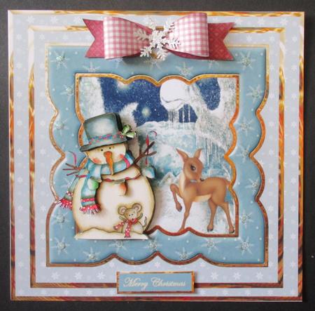 Snowman and Reindeer 7x7 Card with Decoupage by Davina Rundle