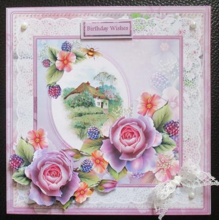 Country Home 7x7 Card with Decoupage and Toppers by Davina Rundle