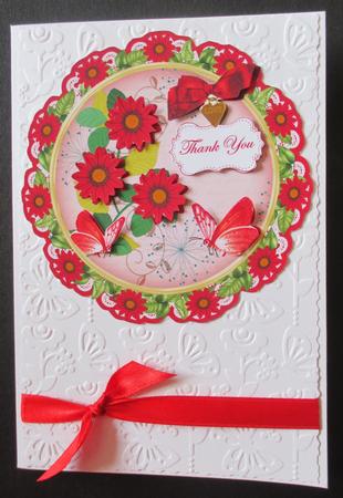 Red Daisy Thank You 8in Doily Decoupage Topper by Davina Rundle