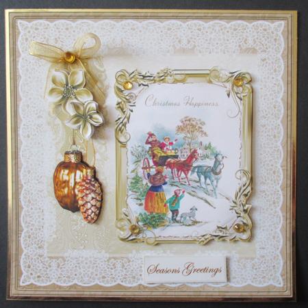Vintage Christmas Visitors 7x7 Card with Decouapage by Davina Rundle