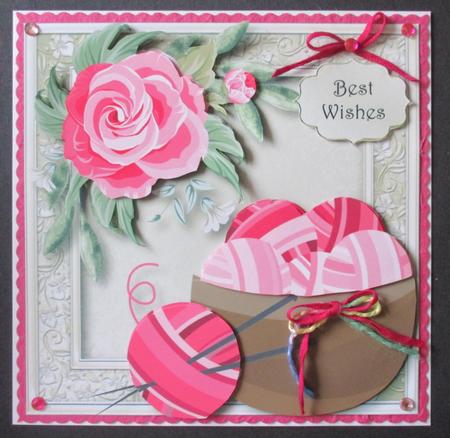Painted Pink Flowers & Knitting by Davina Rundle