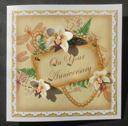 Cream Orchids Your Anniversary 8in Vintage Decoupage Topper by Davina Rundle