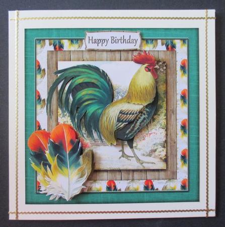 Cardtopper Country Love Rooster Green 418 by Davina Rundle