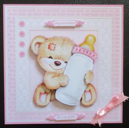 New Baby Girl Bear & Bottle 8x8 Mini Kit by Davina Rundle