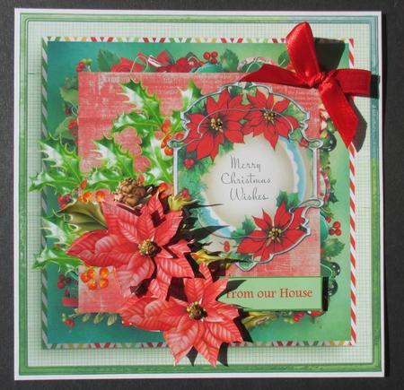 Poinsettias and Holly 7x7 Card by Davina Rundle