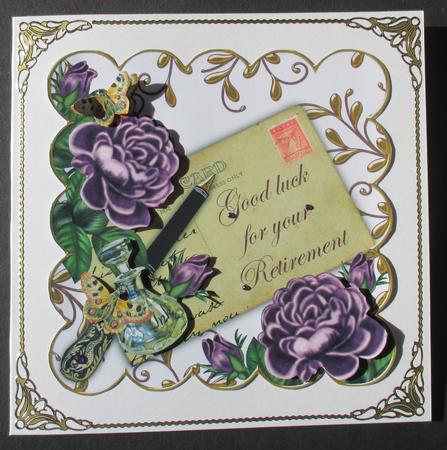 Purple Rose Your Retirement 8in W Scallop Decoupage Topper by Davina Rundle