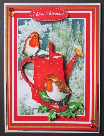 Beautiful Christmas Robins on the Watering Can by Davina Rundle