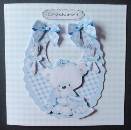 Cute Blue Baby Boy Bib with Lovely Teddy by Davina Rundle