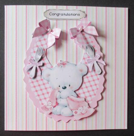 Cute Pink Baby Bib with a Lovely Teddy by Davina Rundle