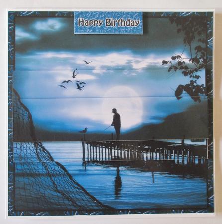 Sunset Dock Fishing Blue 6x6 by Davina Rundle