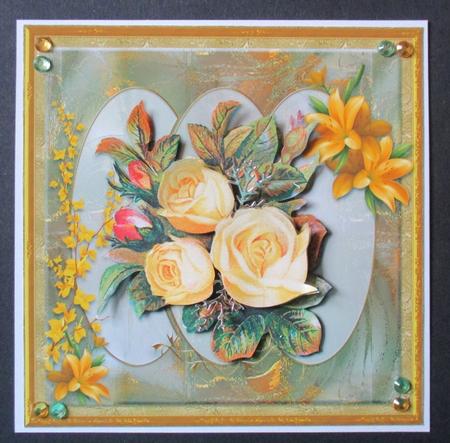 Vintage Yellow Roses Golden Card Front by Davina Rundle