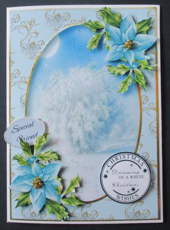 Blue Poinsettias Snowy Tree by Davina Rundle