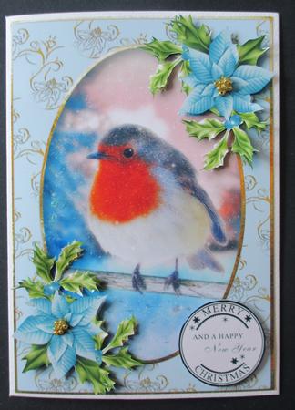 Blue Poinsettia Snowy Robin by Davina Rundle