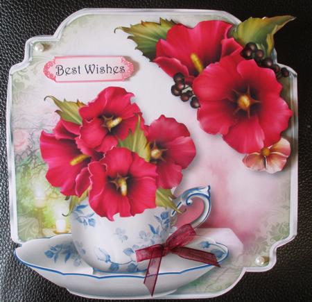 Teacup, Saucer & Pink Summer Flowers - Shaped Topper by Davina Rundle