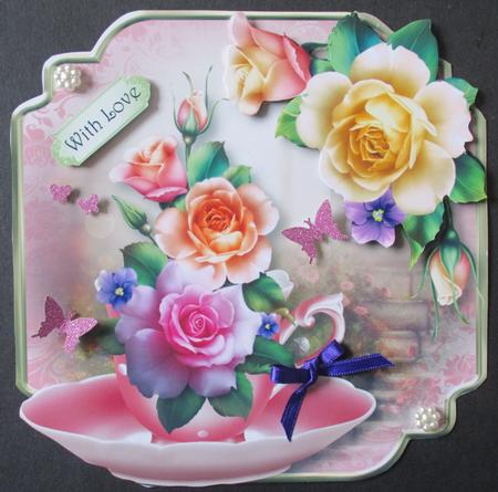 Teacup, Saucer & Pastel Roses - Shaped Topper by Davina Rundle