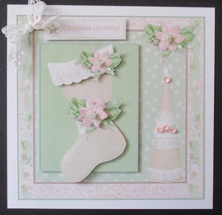 Christmas Stocking and Poinsettia 7x7 Card by Davina Rundle