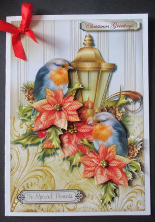 Classic Christmas Lantern & Robins Card by Davina Rundle