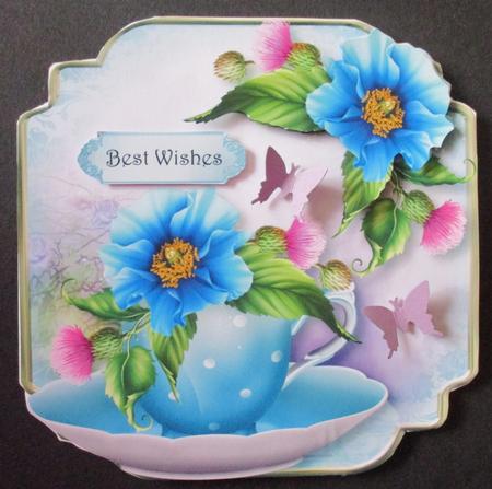Teacup, Saucer & Blue Poppies - Shaped Topper by Davina Rundle