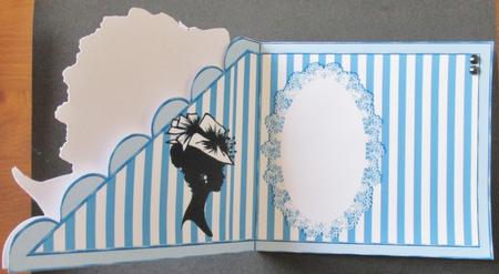 Vintage Silhouette Lady in Hat on Lace on Blue Stripe Insert by Davina Rundle