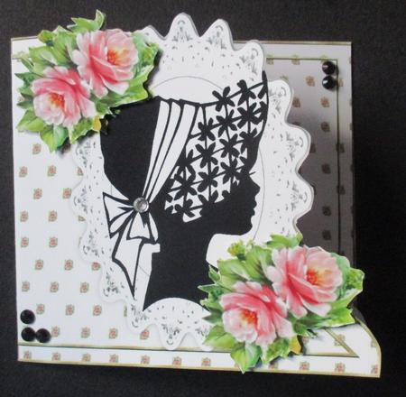 Pretty Silhouette Lady on Lace with Roses Edge Card by Davina Rundle