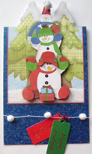 Snowman Pile Up Over the Edge Card and Decoupage by Davina Rundle