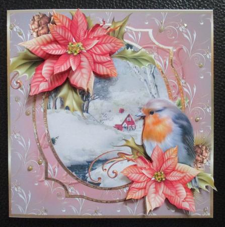 Robin and Poinsettia 7x7 Card with Decoupage by Davina Rundle