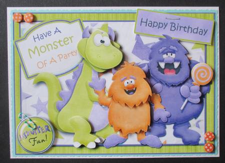 Monster Fun at Your Party Card Front Decoupge by Davina Rundle