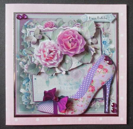 Pretty Purple Rose Shoes Card Front Kit by Davina Rundle