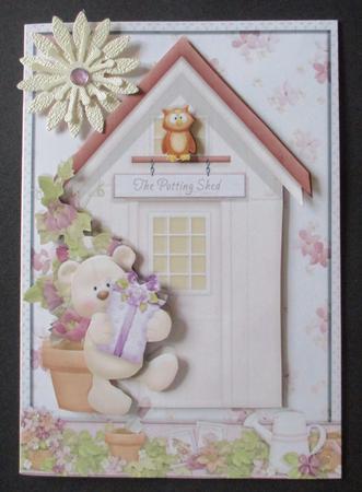 Birthday Bear at the Potting Shed Card Front by Davina Rundle