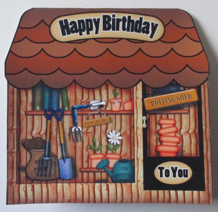 The Potting Shed Shop Shaped Card with Decoupage N Greetings by Davina Rundle