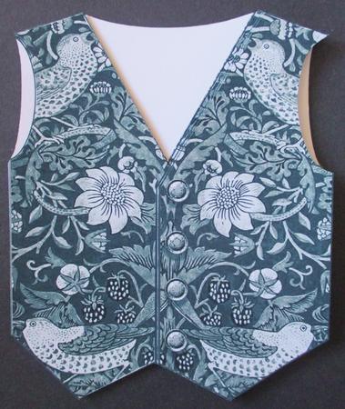 Strawberry Thief (2) Men's Waistcoat Vest Card Topper by Davina Rundle