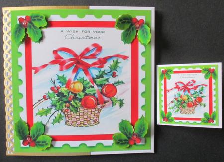 Basket of Baubles with Holly and Bow 8x8 by Davina Rundle