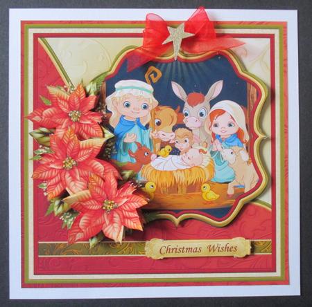Christmas Cute Nativity & Poinsettia 7.5 Decoupage Mini Kit by Davina Rundle