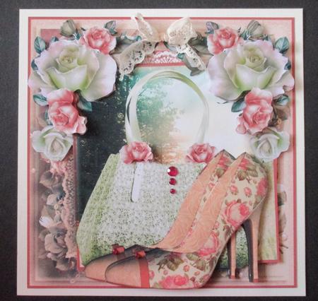 7x7 Pink Rose Shoes and Bag Card Front Kit by Davina Rundle