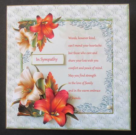 Lily Condolance 7x7 Card with Decoupage and Verse by Davina Rundle