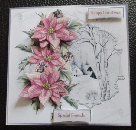 Pink Poinsettias 7x7 Card with Decoupage by Davina Rundle