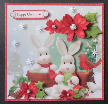 Rabbits Christmas 7x7 Card with Decoupage by Davina Rundle