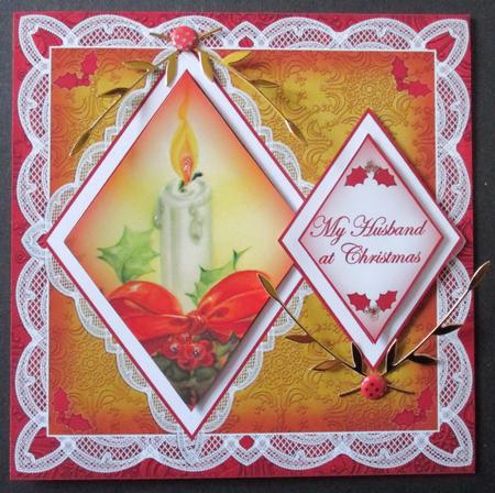 Single Candle Husband at Christmas 7in Double Diamond Topper by Davina Rundle