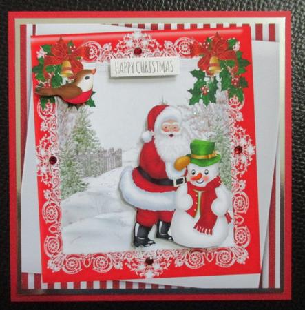 Lovely Santa with Snowman and Robin 8x8 by Davina Rundle