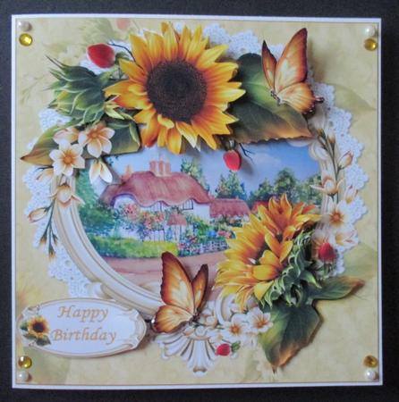 8x8 Beautiful Sunflowers Choice of 2 Cottage Scenes Mini Kit by Davina Rundle