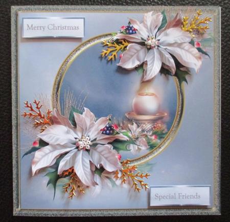 Candle Glow and Poinsettias and Berries 7x7 Card by Davina Rundle