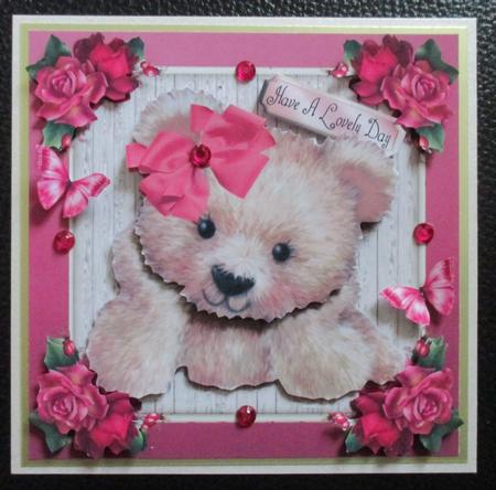 Adorable Bear with Pink Roses 8x8 Mini Kit by Davina Rundle