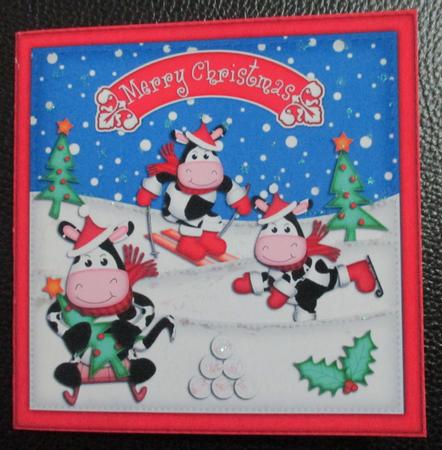 Xmas Milly Moo Cow Quick Cut and Fold Card by Davina Rundle